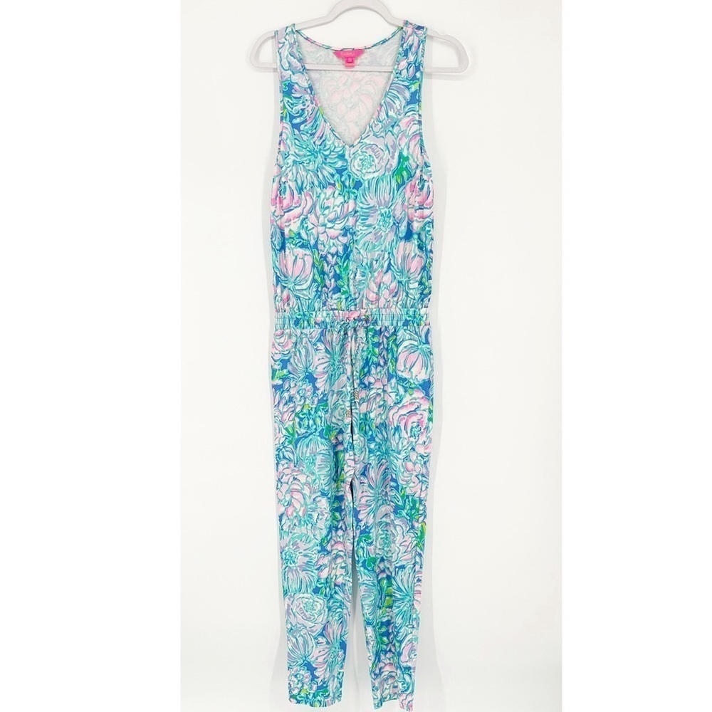Lilly Pulitzer Paulina Jumpsuit In Full Bloom Aqua Blue Cottagecore Floral S